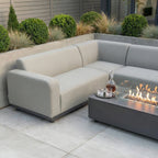 Luna Outdoor Fabric Corner Sofa Set with Firepit Coffee Table in Oyster Grey