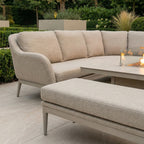 Luna Deluxe Outdoor Fabric Square Corner Dining Set with Rising Firepit Table in Fawn