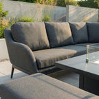 Luna Deluxe Outdoor Fabric Square Corner Dining Set with Rising Firepit Table in Grey