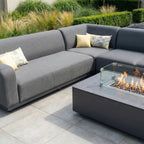 Luna Outdoor Fabric Large Corner Group Set with Firepit Coffee Table in Grey