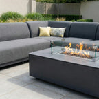 Luna Outdoor Fabric Large Corner Group Set with Firepit Coffee Table in Grey
