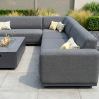 Luna Outdoor Fabric Large Corner Group Set with Firepit Coffee Table in Grey