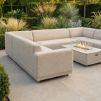 Luna U-Shape Outdoor Fabric Sofa Set with Firepit Coffee Table in Fawn