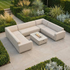 Luna U-Shape Outdoor Fabric Sofa Set with Firepit Coffee Table in Fawn