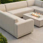 Luna U-Shape Outdoor Fabric Sofa Set with Firepit Coffee Table in Fawn