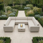 Luna U-Shape Outdoor Fabric Sofa Set with Firepit Coffee Table in Fawn