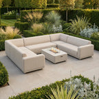 Luna U-Shape Outdoor Fabric Sofa Set with Firepit Coffee Table in Fawn