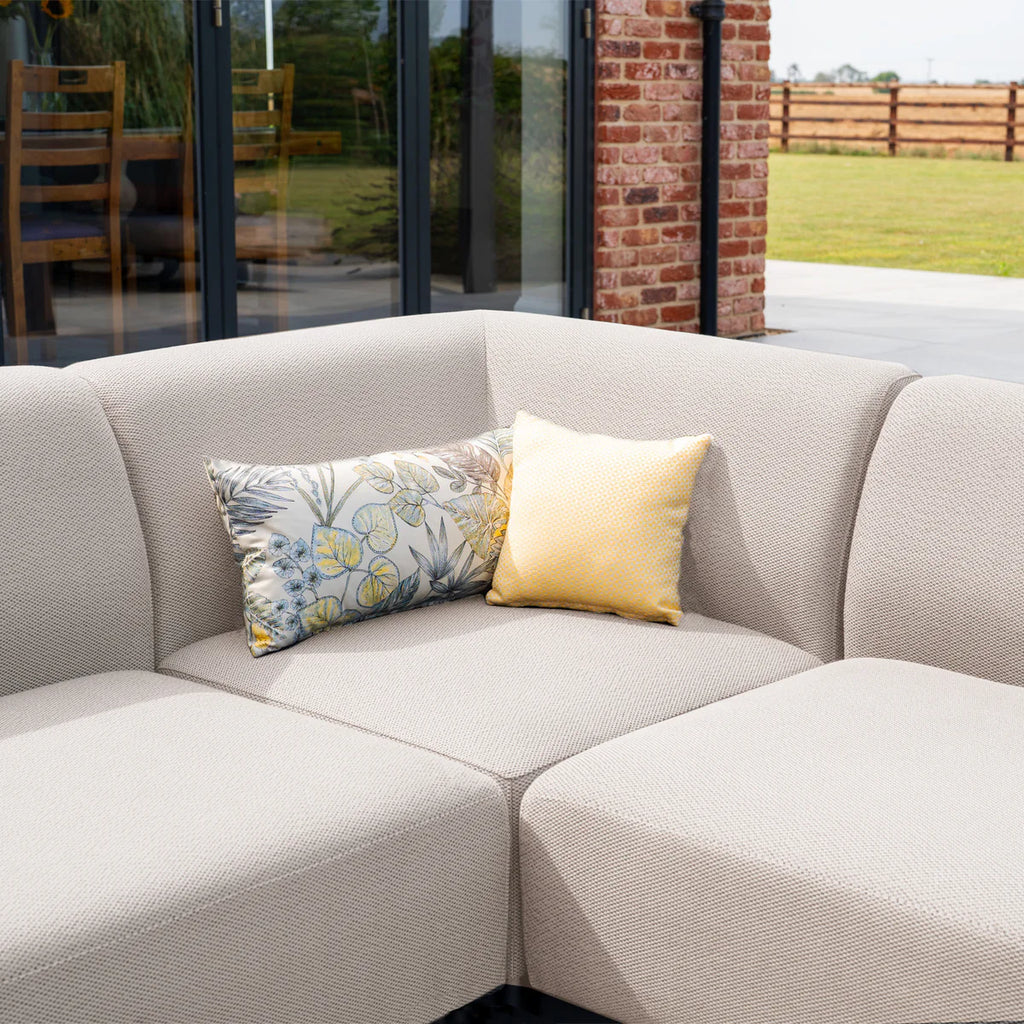 Luna U-Shape Outdoor Fabric Sofa Set with Firepit Coffee Table in Fawn