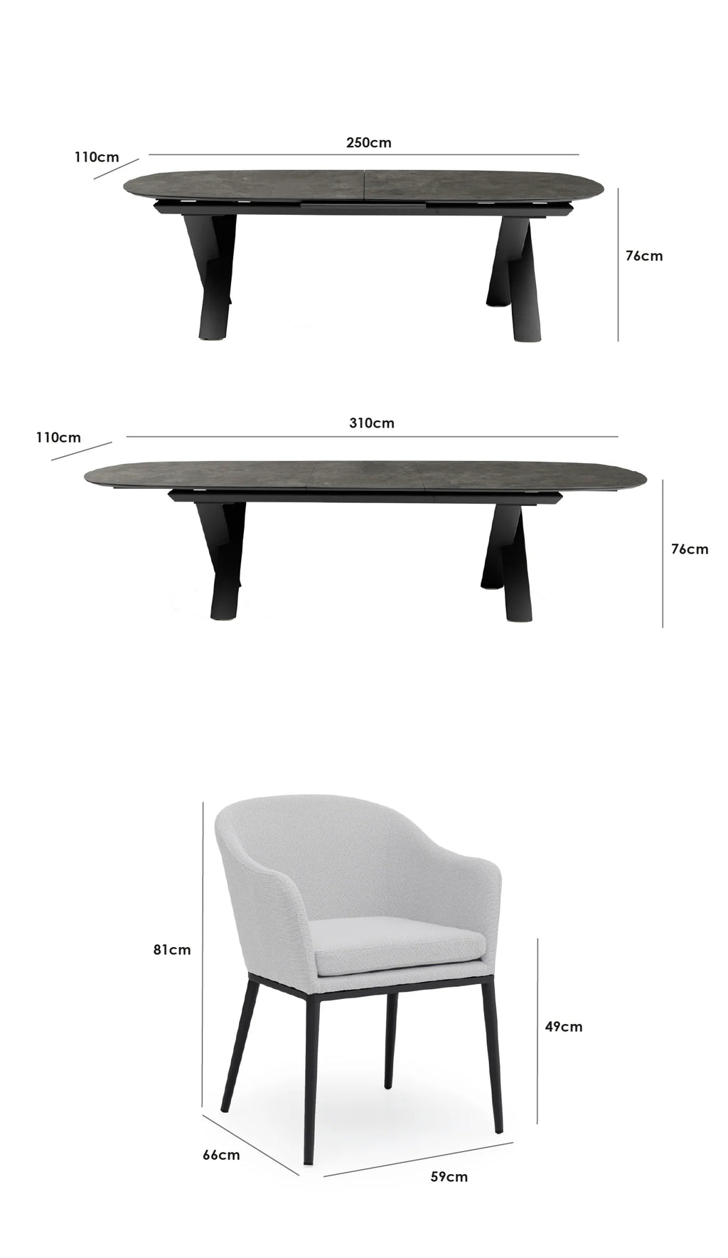 Luna 8 Seat Outdoor Fabric Oval Dining Set with Albatross Extending Table in Oyster Grey