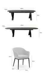 Luna 8 Seat Outdoor Fabric Oval Dining Set with Albatross Extending Table in Oyster Grey