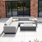 Luna Outdoor Fabric Corner Sofa Set with Firepit Coffee Table in Oyster Grey