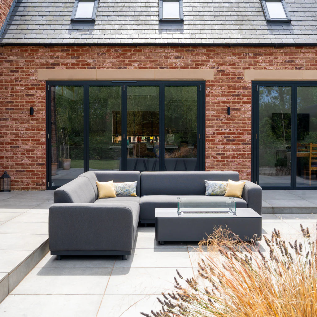Luna Outdoor Fabric Corner Sofa Set with Firepit Coffee Table in Grey