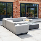 Luna Outdoor Fabric Corner Sofa Set with Firepit Coffee Table in Oyster Grey