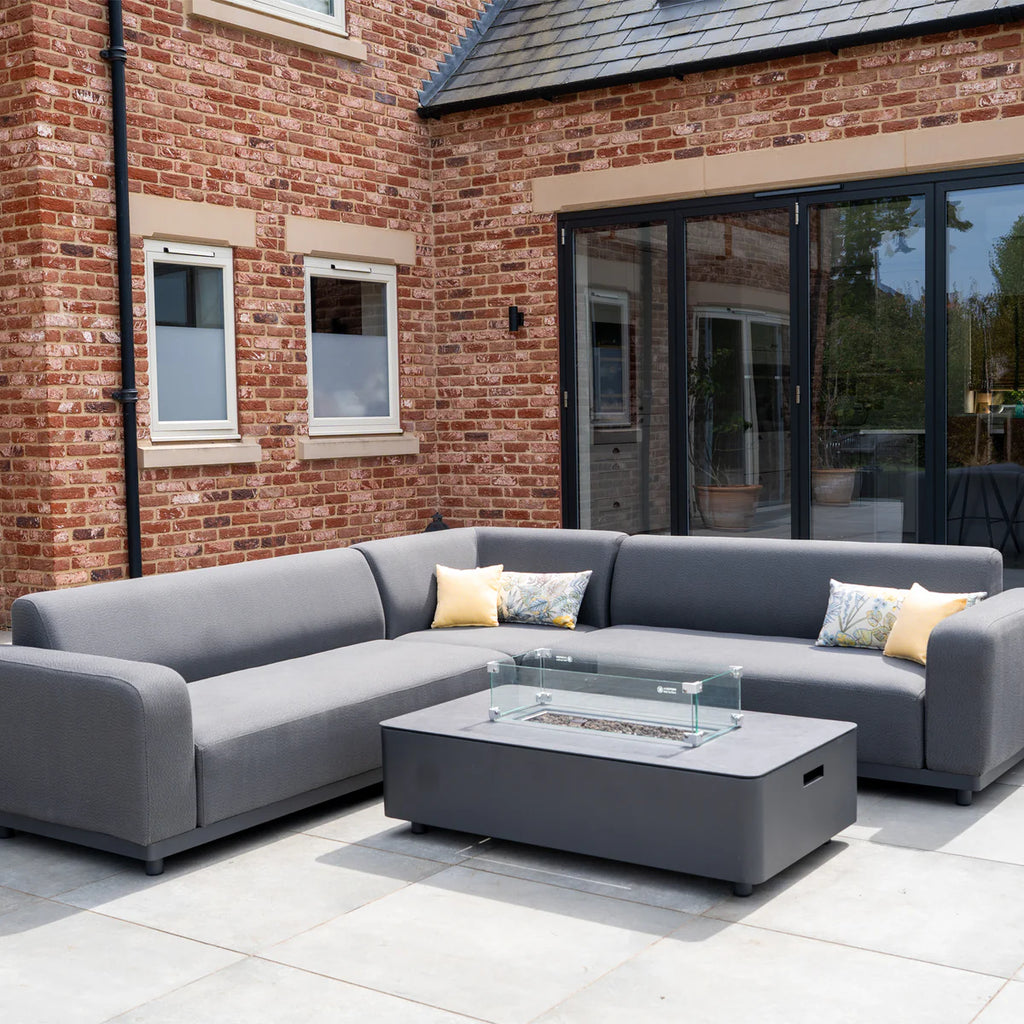 Luna Outdoor Fabric Corner Sofa Set with Firepit Coffee Table in Grey