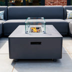 Luna Outdoor Fabric Large Corner Group Set with Firepit Coffee Table in Grey