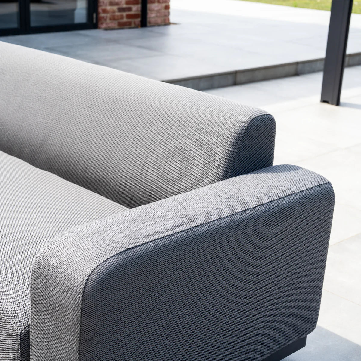 Luna Outdoor Fabric Large Corner Group Set with Firepit Coffee Table in Grey