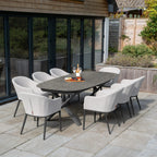 Luna 8 Seat Outdoor Fabric Oval Dining Set with Albatross Extending Table in Oyster Grey
