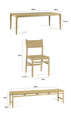 Marlow 8 Seat Dining Set with Woven Bench in Light Oak