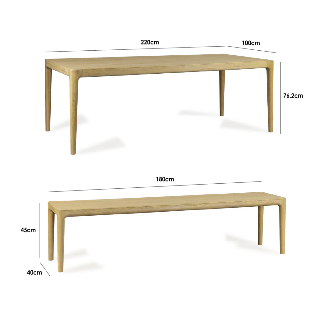 Marlow 8 Seat Dining Set with Wooden Benches in Light Oak