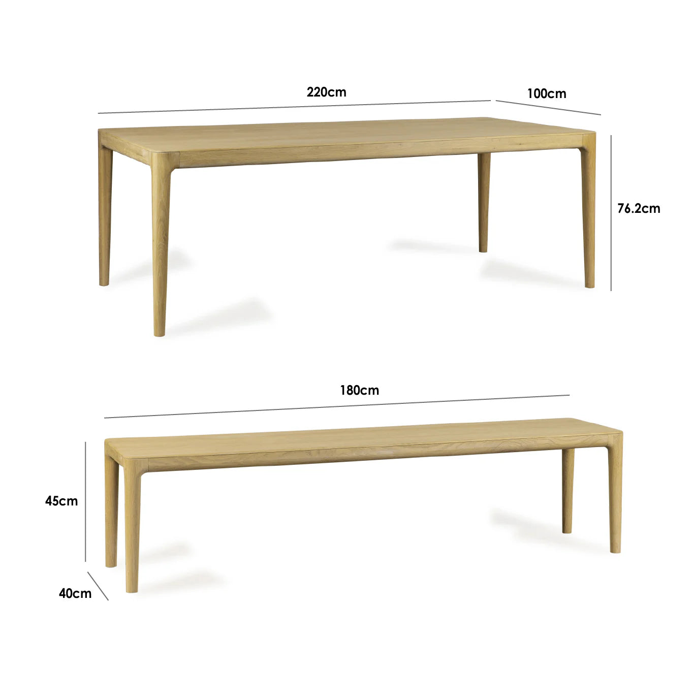 Marlow 8 Seat Dining Set with Wooden Benches in Light Oak
