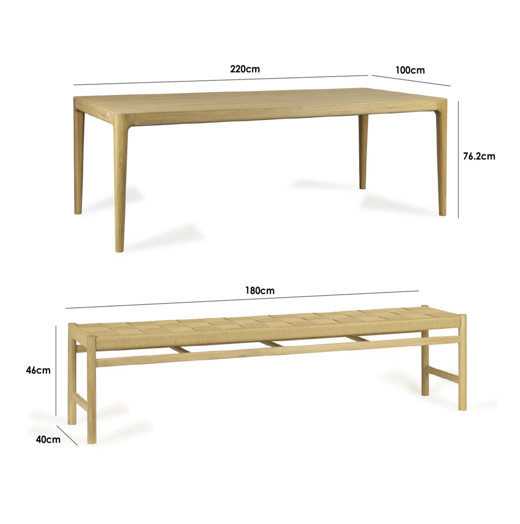 Marlow 8 Seat Dining Set with Woven Benches in Light Oak