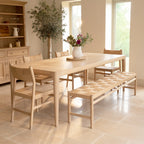 Marlow 8 Seat Dining Set with Woven Bench in Light Oak