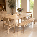 Marlow 8 Seat Dining Set with Woven Bench in Light Oak