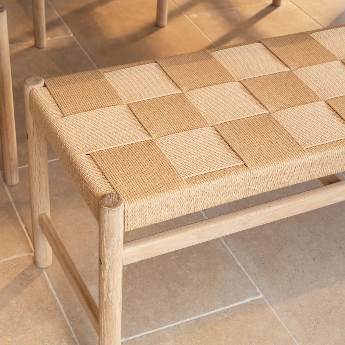 Marlow 8 Seat Dining Set with Woven Bench in Light Oak