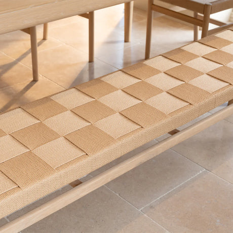 Marlow 8 Seat Dining Set with Woven Bench in Light Oak