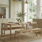 Marlow 8 Seat Dining Set with Woven Benches in Light Oak