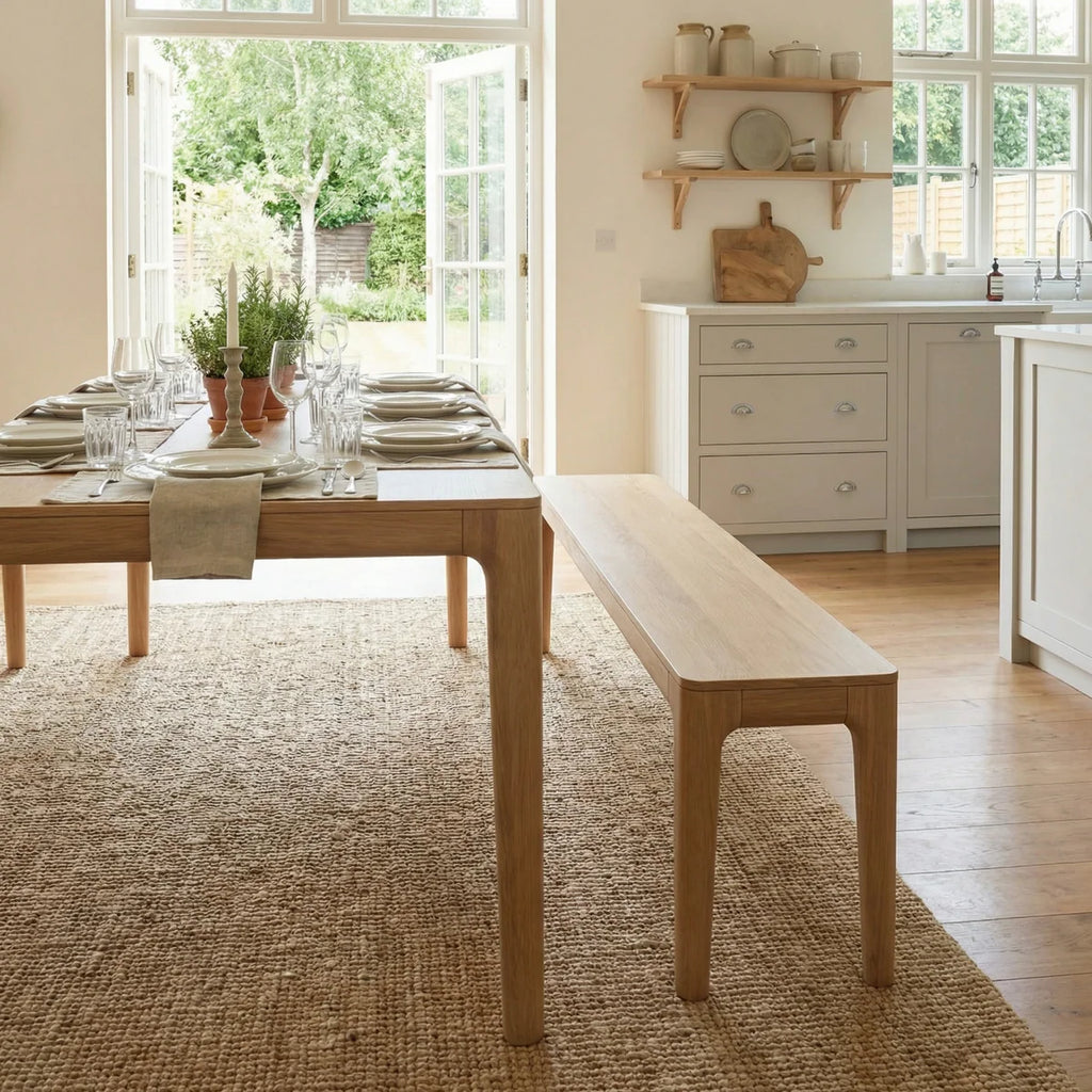 Marlow 8 Seat Dining Set with Wooden Benches in Light Oak