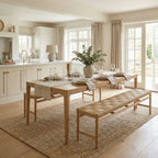 Marlow 8 Seat Dining Set with Woven Benches in Light Oak