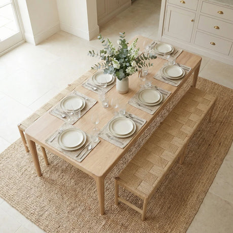 Marlow 8 Seat Dining Set with Woven Benches in Light Oak