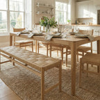 Marlow 8 Seat Dining Set with Woven Bench in Light Oak