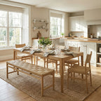 Marlow 8 Seat Dining Set with Woven Bench in Light Oak