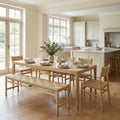 Marlow 8 Seat Dining Set with Woven Bench in Light Oak