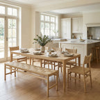 Marlow 8 Seat Dining Set with Woven Bench in Light Oak