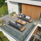 Panama 3 Seat Outdoor Sofa With Convertible Sun Lounger Charcoal Weatherproof Aluminium Frame