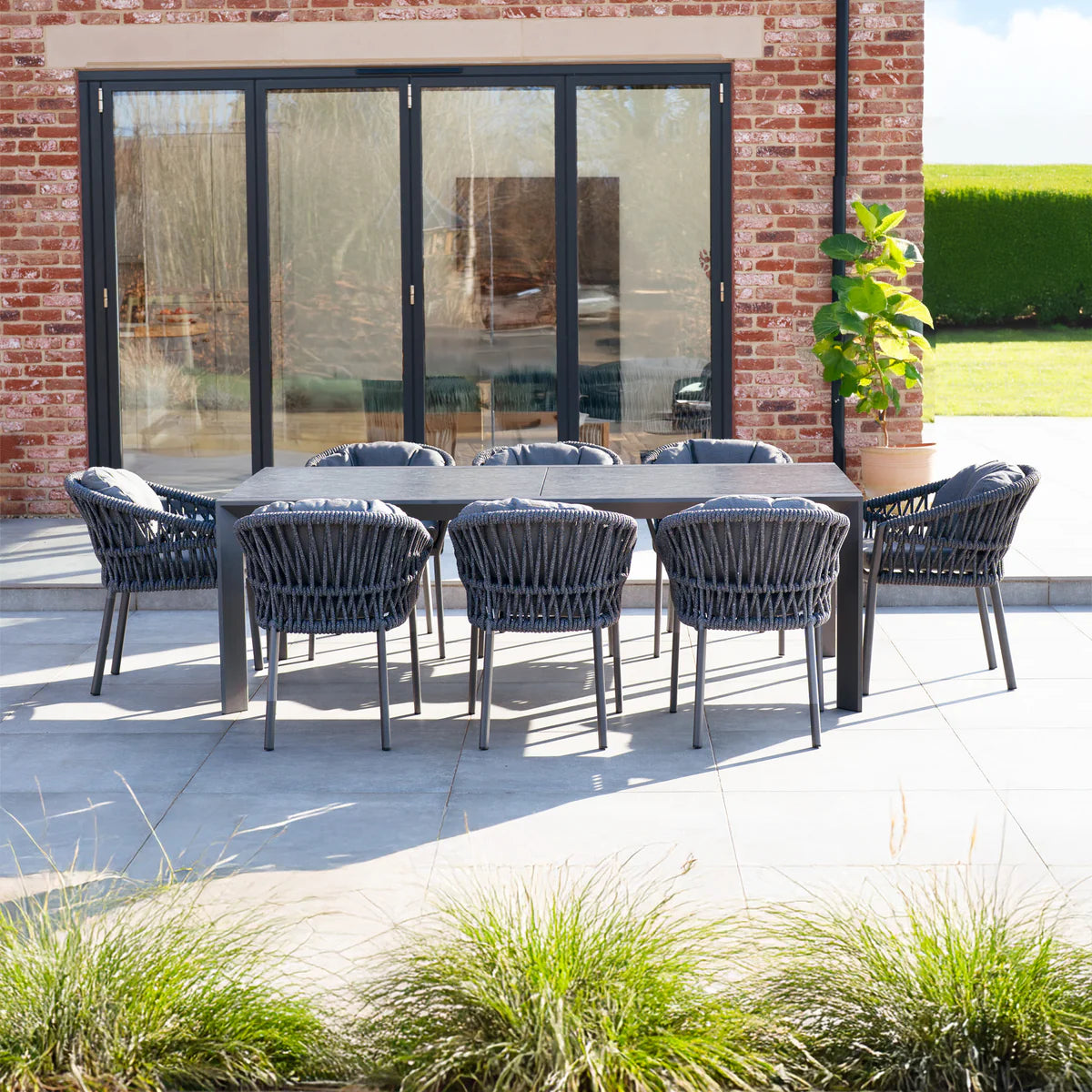 Pello Table Pello 8 Seat Extending Dining Set Ceramic Table Grey – Grand Curations