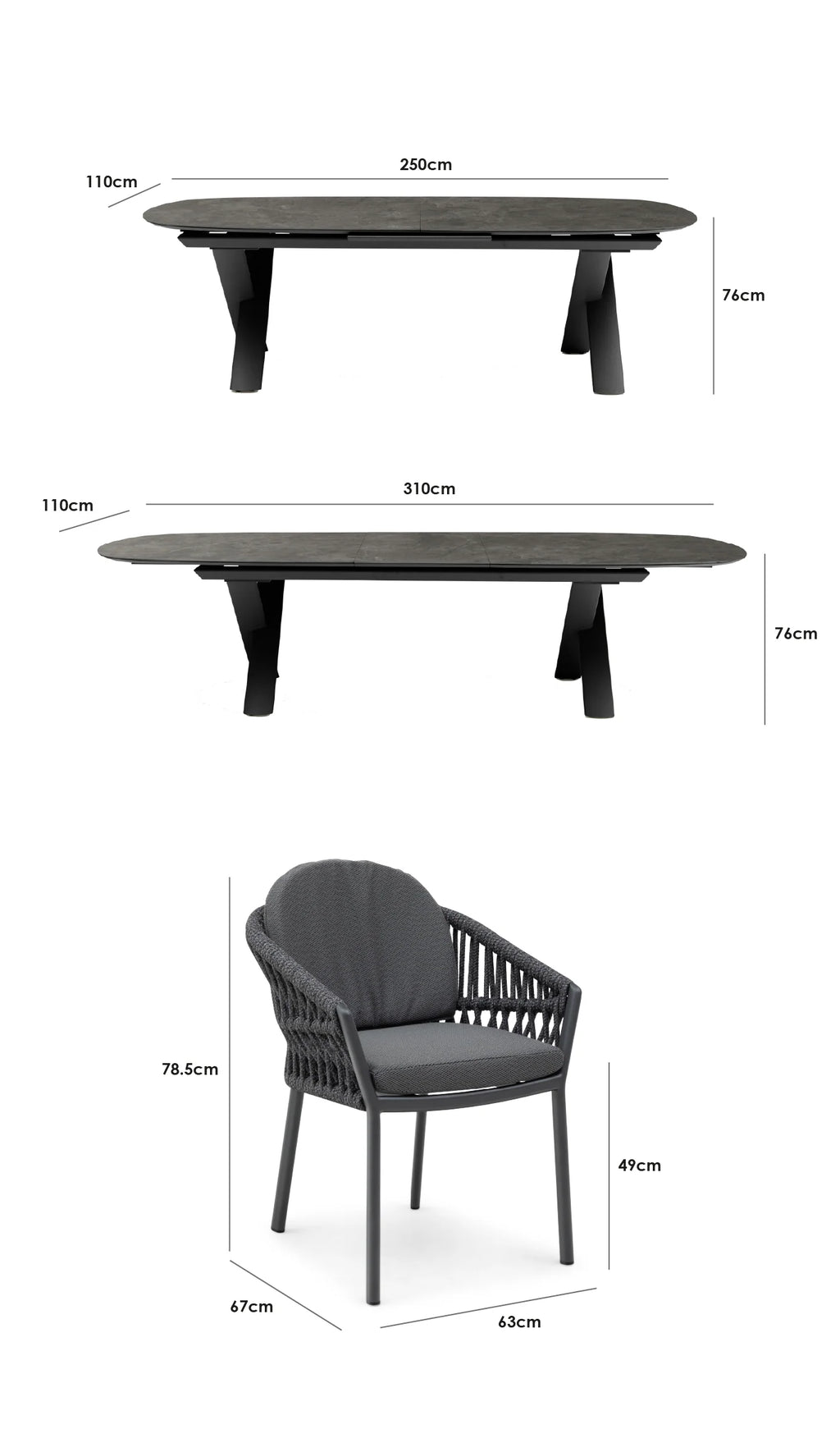 Pello 8 Seat Oval Dining Set with Albatross Extending Table in Grey