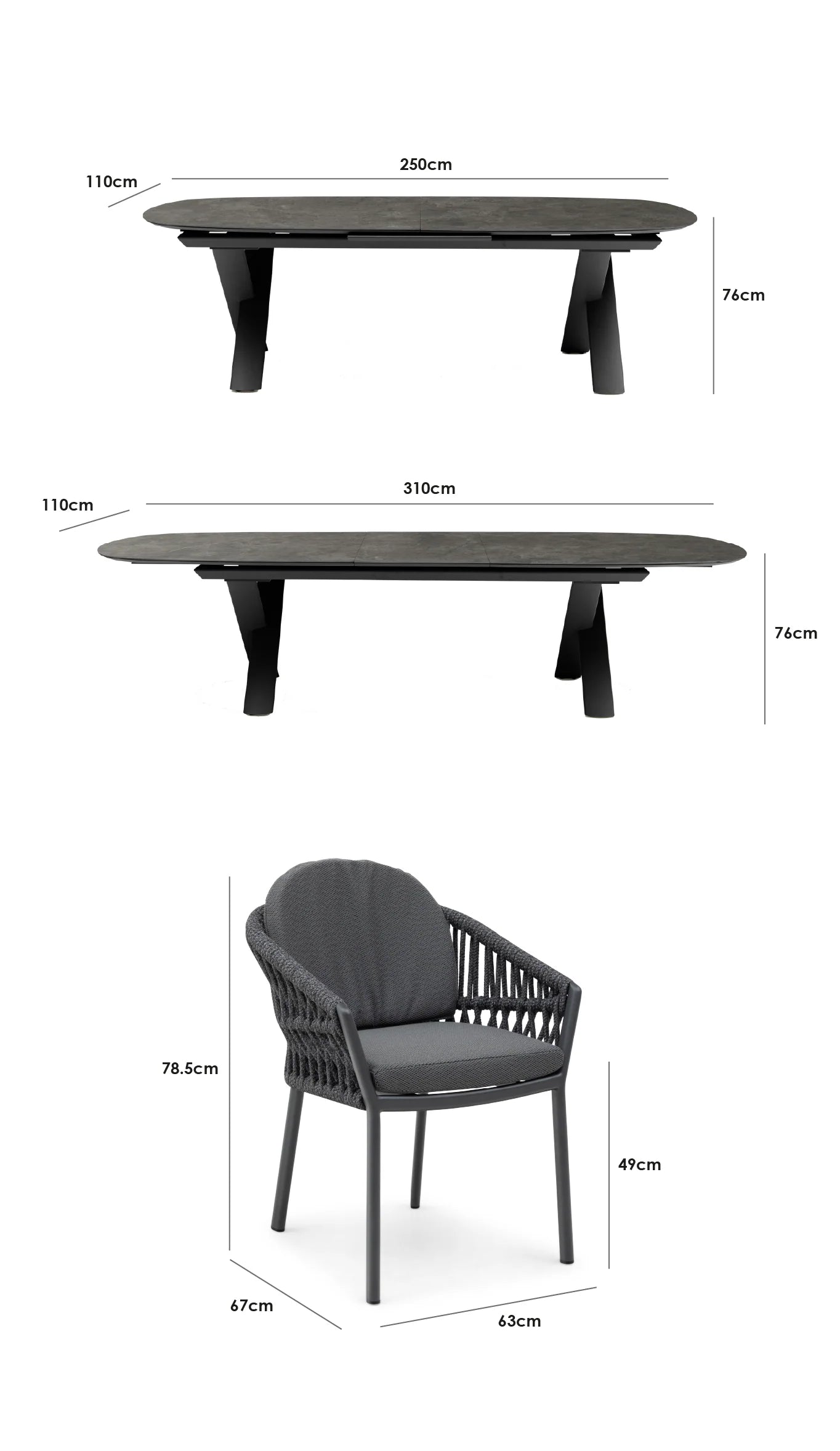 Pello 8 Seat Oval Dining Set with Albatross Extending Table in Grey