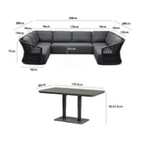 Pello U-Shape Corner Sofa Set with Altura Rising Table in Grey