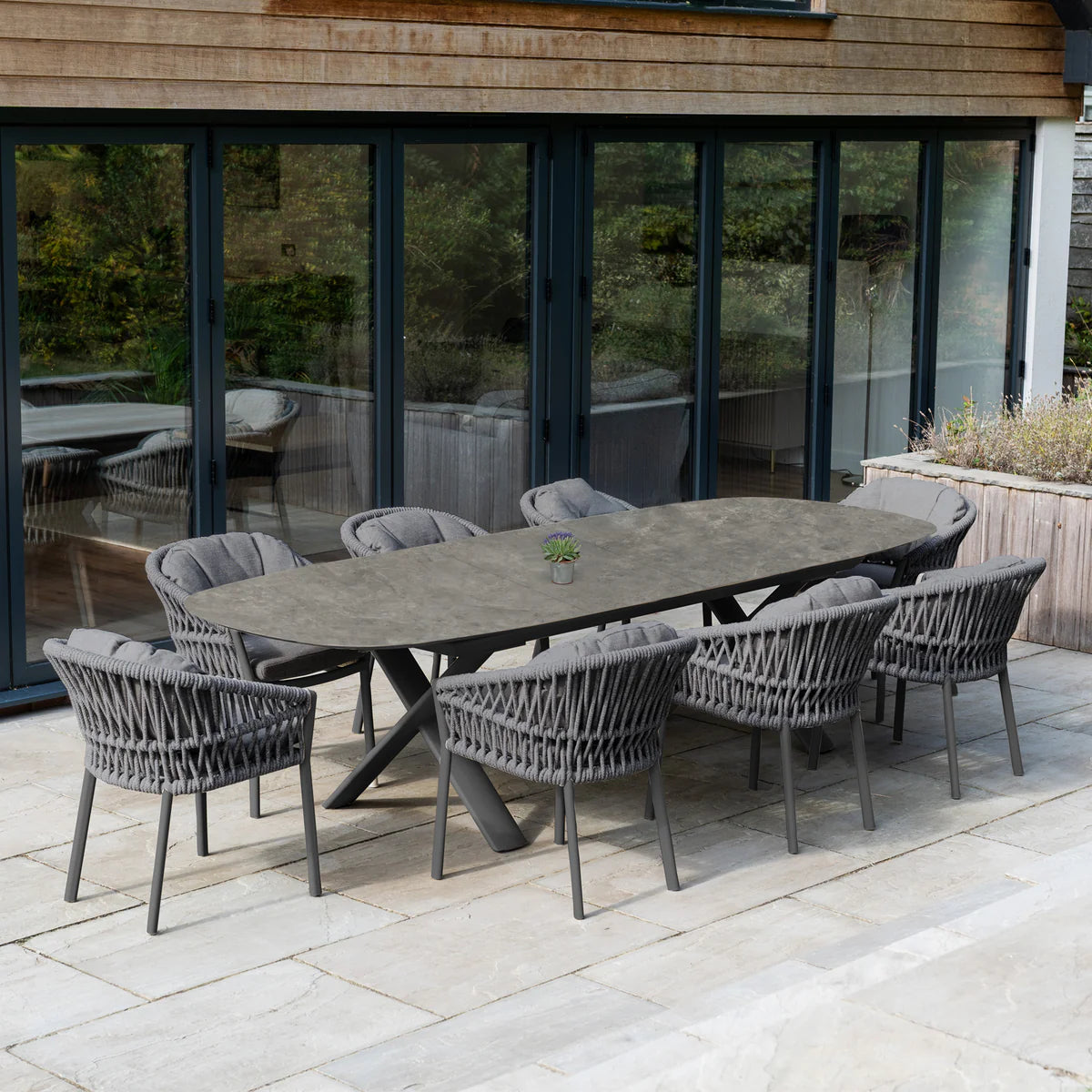 Pello 8 Seat Oval Dining Set with Albatross Extending Table in Grey