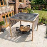 PergoSTET Plus 3x3m Wood Effect Aluminum Pergola with LED Lights & 3 Manual Blinds