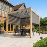 PergoSTET Plus 3x3m Wood Effect Aluminum Pergola with LED Lights & 3 Manual Blinds
