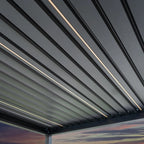 PergoSTET Deluxe 3m x 3m Square Pergola with Motorised LED Louvres and 3 Manual Side Blinds in Grey