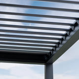 PergoSTET Deluxe 3m x 3m Pergola with Motorised LED Louvres and 3 Manual Side Blinds in Grey