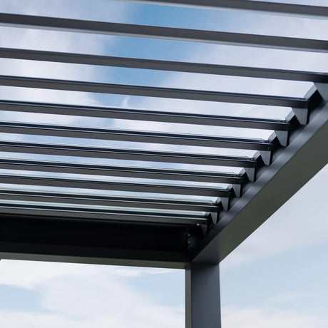 PergoSTET Deluxe Frame Pergola With Motorised Led Louvres 3m x 4m Grey