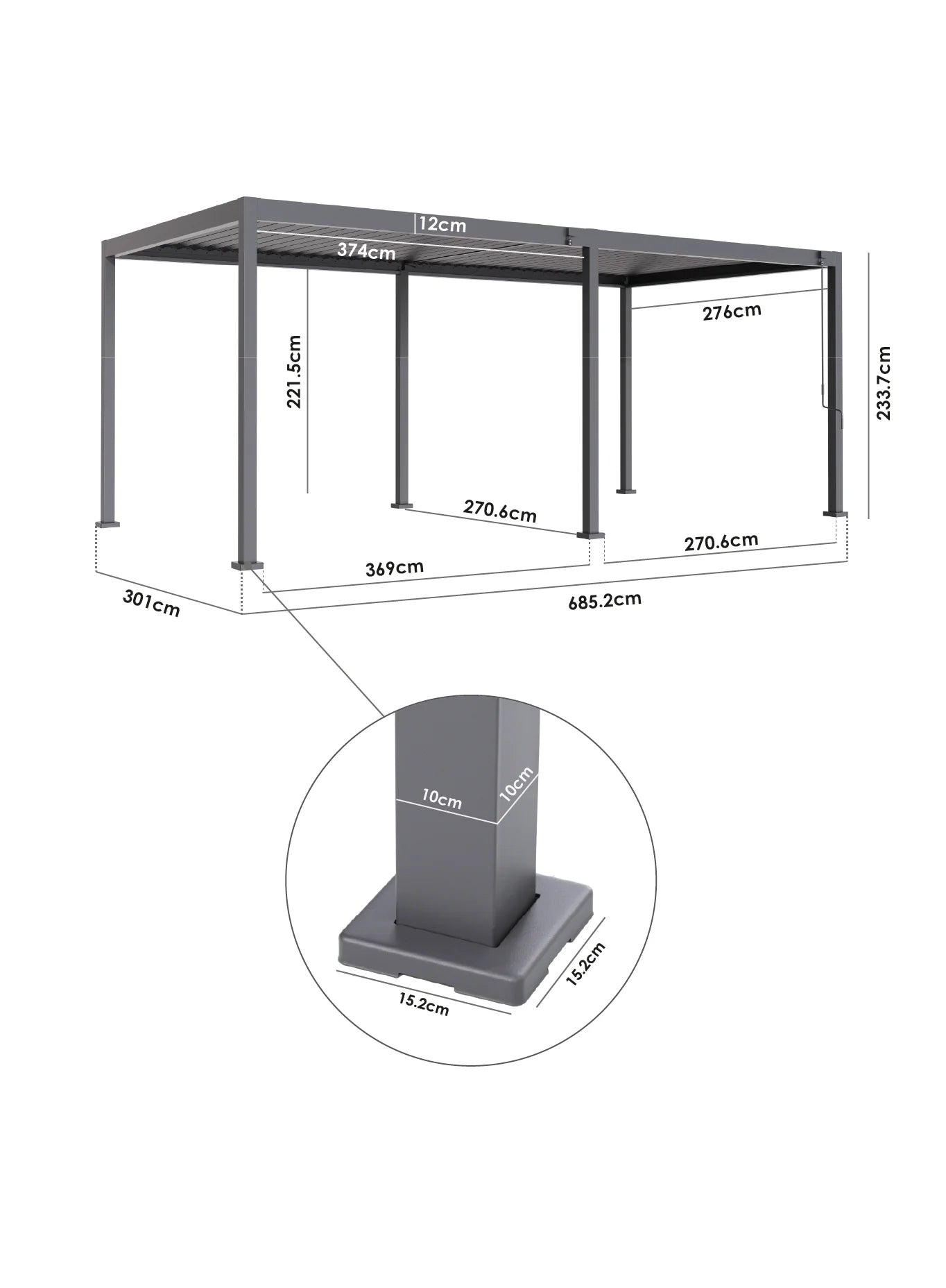 PergoSTET Lite Neo 3m x 7m Metal Rectangular Pergola in Grey