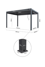 PergoSTET Plus 3m x 4m Rectangular Pergola with 3 Manual Side Blinds and LED Lighting in Latte